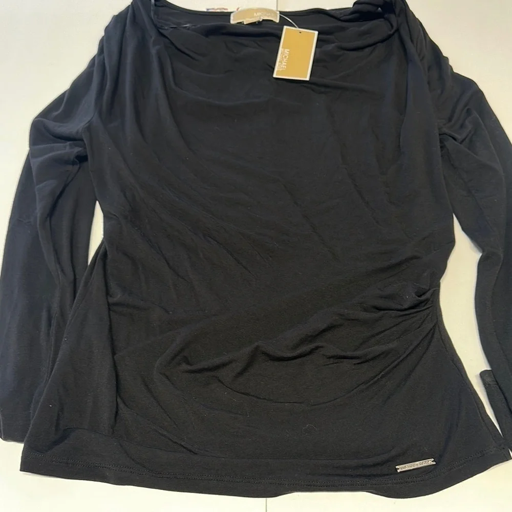Michael Kors Asymmetrical Ruched Black and Yellow Blouse